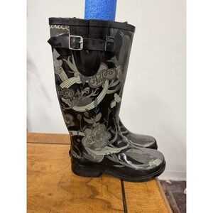 The Sak Signature Women's 6 Black Tall Rubber Rain Boots Wellies Nature Fur Line